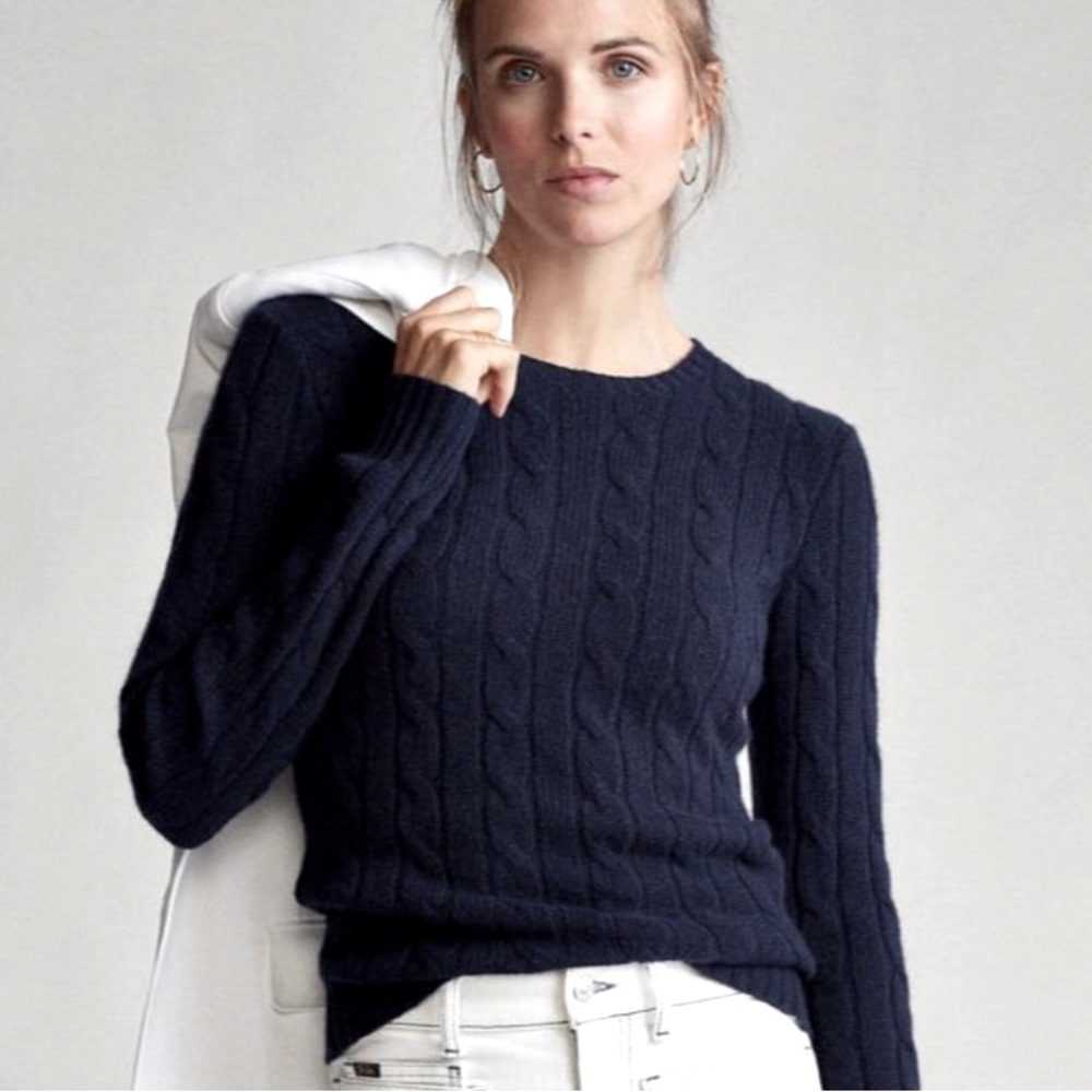 Ralph Lauren Black Cable-Knit 100% Cashmere Sweater Slim Fit